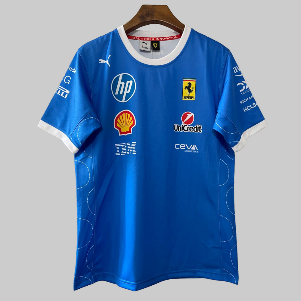 Round neck Scuderia Ferrari HP 2025 Official Team Blue Shirt