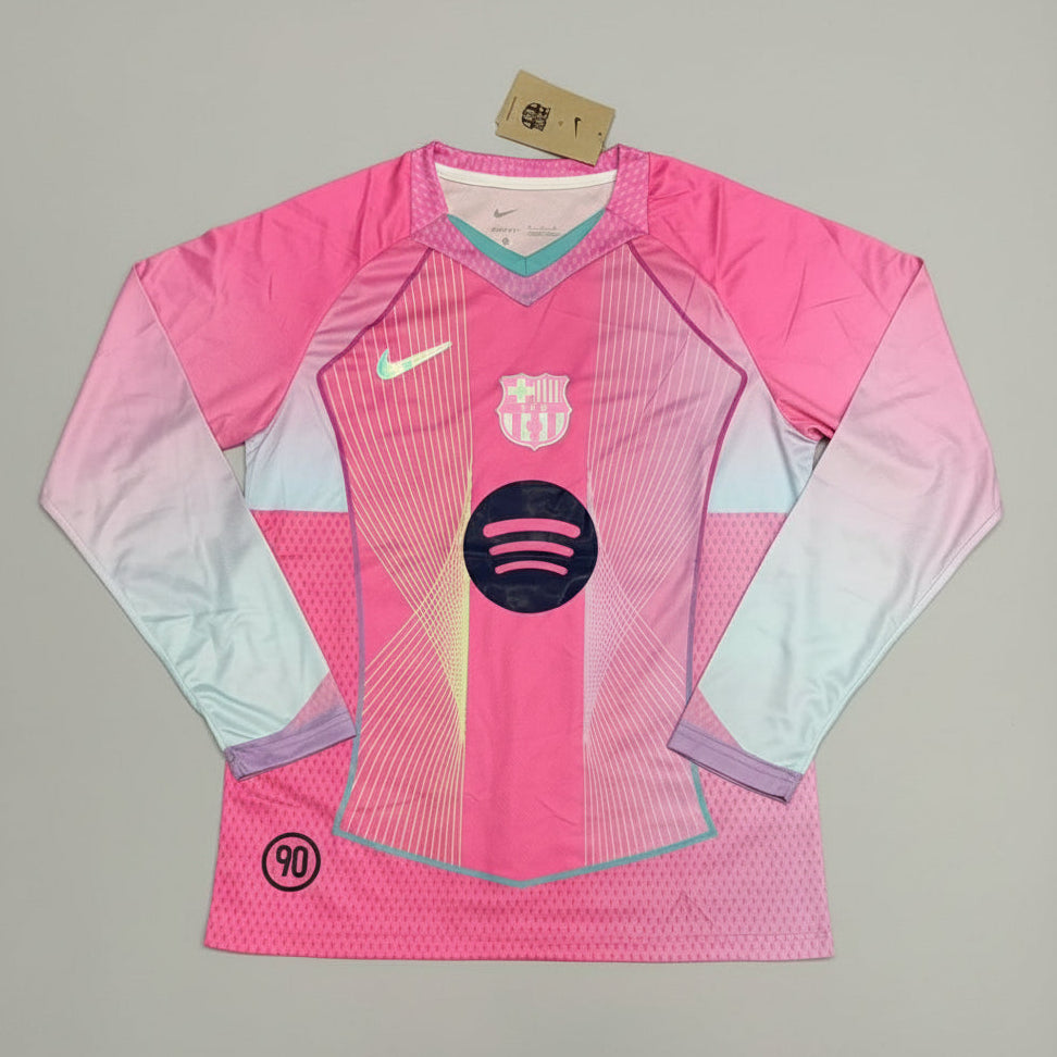 Barcelona pink jersey with brand logos
