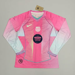 Barcelona pink jersey with brand logos