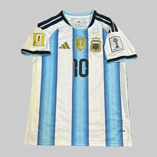Argentina soccer jersey with number 10 on a gray background