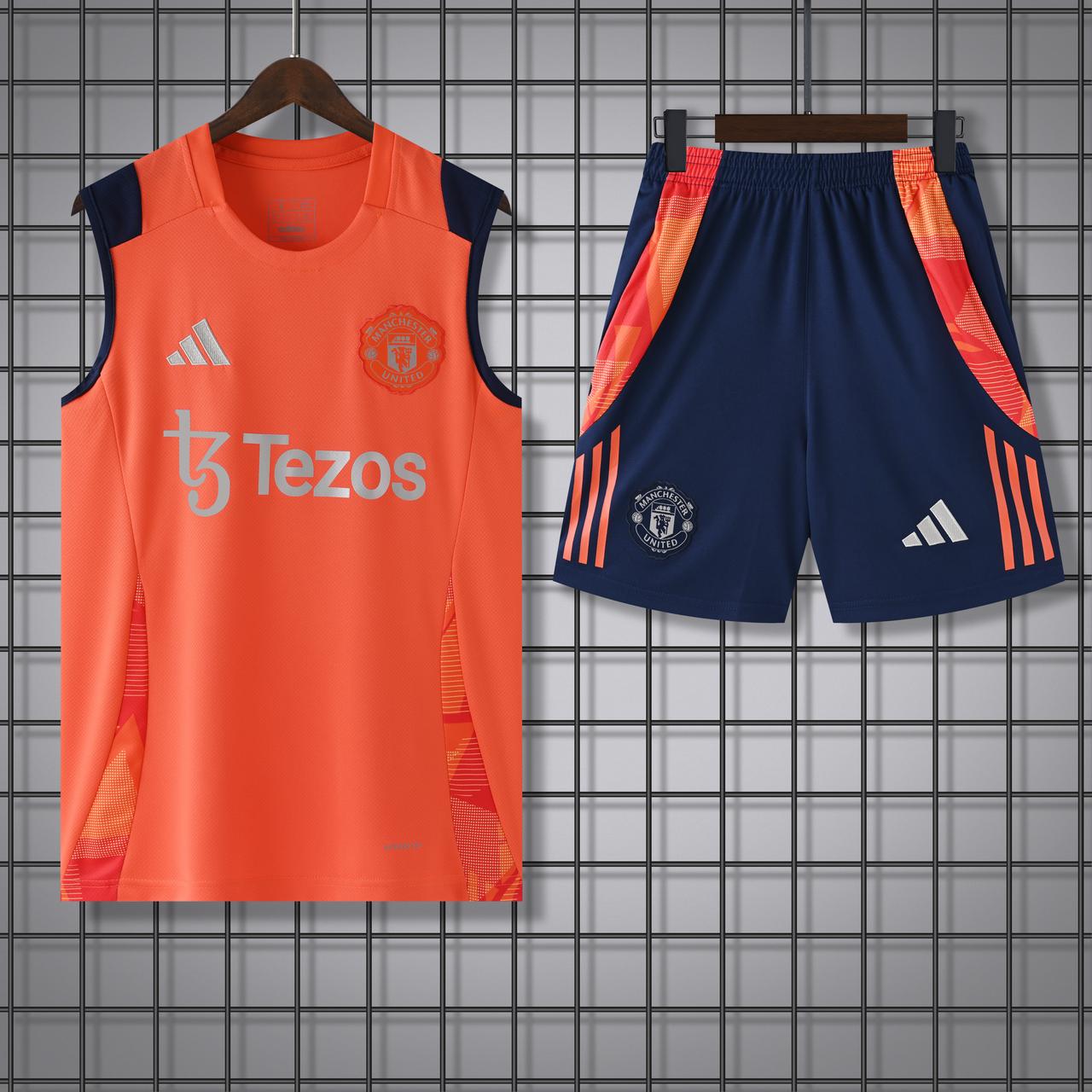 Manchester United Orange Sleeveless Jersey With Shorts 2025