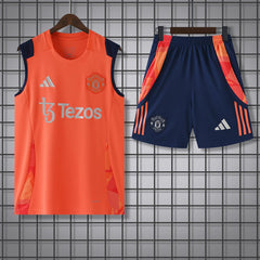 Manchester United Orange Sleeveless Jersey With Shorts 2025