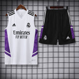 R Madrid White & Purple Sleeveless Jersey With Shorts