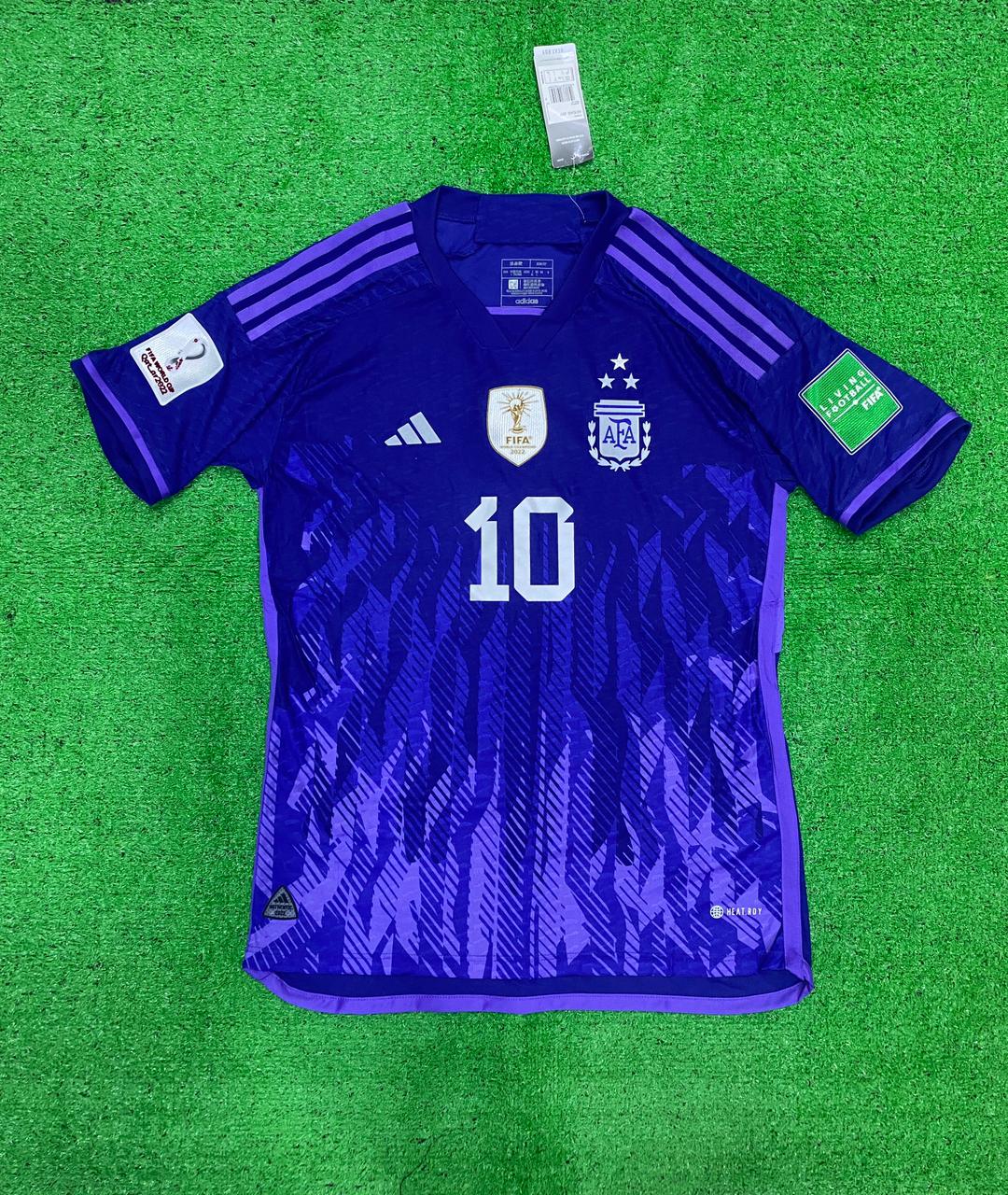 Argentina MESSI 10 WC Away 3 Star Jersey With All Badges PLAYER VERSIO